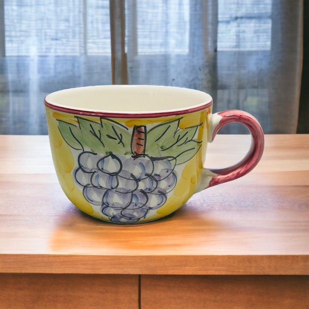 Vintage GIBSON Grape Pattern Glazed Ceramic Coffee Mug 3.5" Multicolor VG